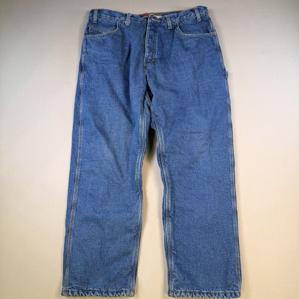 Berne Work Jeans Men's Size 38x30 Heavy Duty Thick Denim Red Quilt Fleece Lined